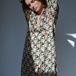 Zara Geometric Print Midi Dress - Green and Cream